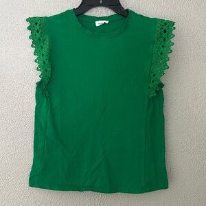 Women’s Sugar + Lips Lace Sleeve Top, Medium, Green
